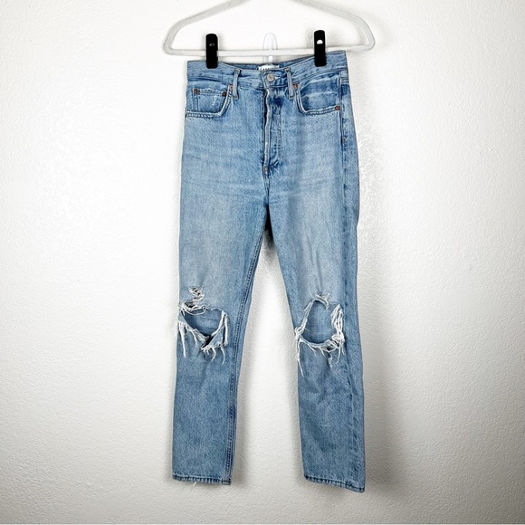 Agolde Riley High Rise Straight Crop in Blitz Distressed 100% Cotton Size 25 - Picture 3 of 6
